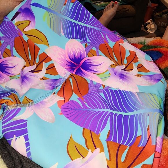 FUSED HAWAII SzM Pink Blue Floral Tropical Paradise Beach Hibiscus Yoga Leggings - Picture 3 of 6
